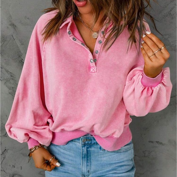 Pink sweatshirt sweater collar balloon sleeves women’s NWT - Picture 1 of 5
